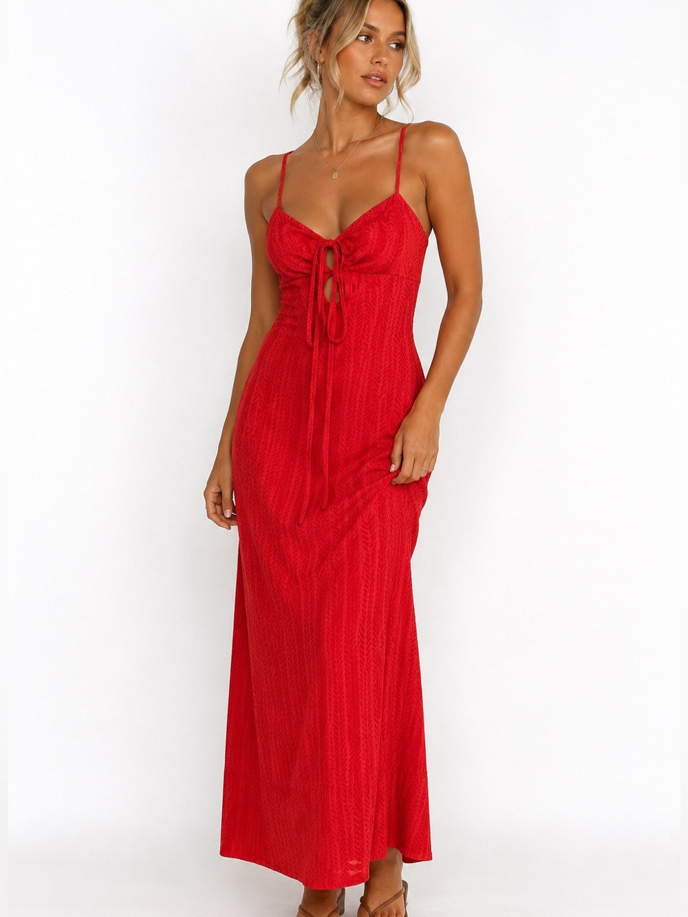 Express Red Tie-Front Maxi Dress